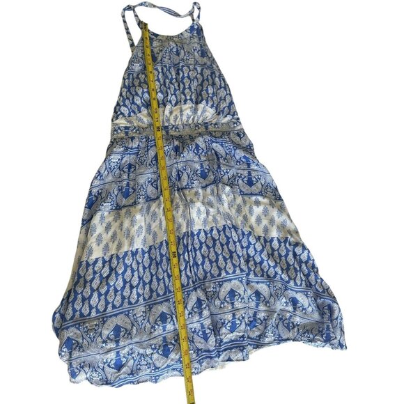 LuLus blue&white lined halter short dress cut outs in back rayon fabric sz M fes - Picture 9 of 10